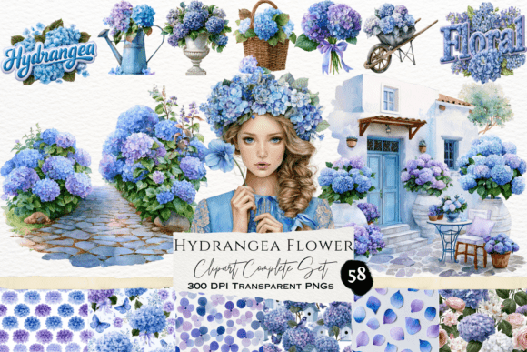 Download Hydrangea Flower Watercolor Clipart Set - Clipart set Collection