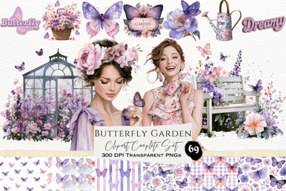 Download Butterfly Garden Watercolor Clipart Set - Clipart set Collection