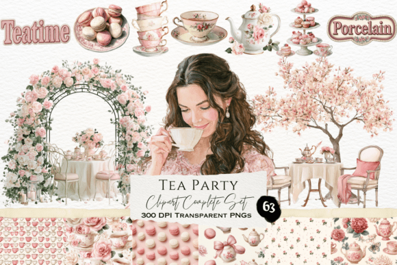 Download Tea Party Watercolor Clipart Set - Clipart set Collection