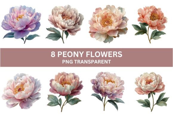 Download 8 Elegant Peony Flower Clipart Set - Clipart set Collection