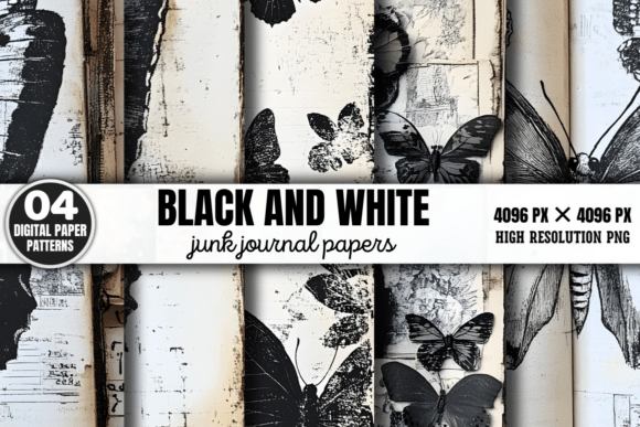Download Black and White Junk Journal Pattern 2 - Pattern Collection