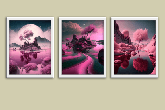 Download Pink Surreal Set of 3 Wall Art Prints - Art prints Collection