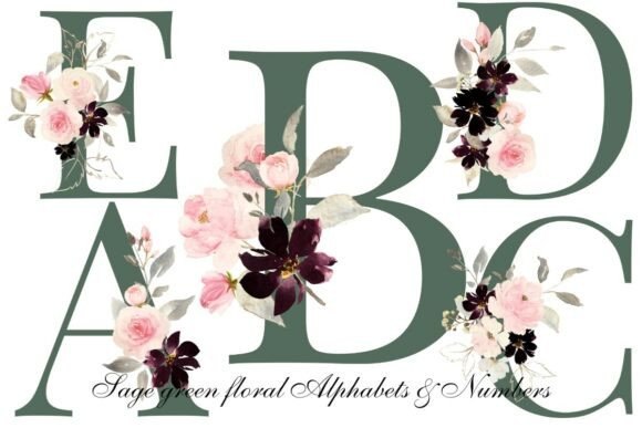 Download Sage Green Floral Alphabet &amp; Number PNG - Premium Resources