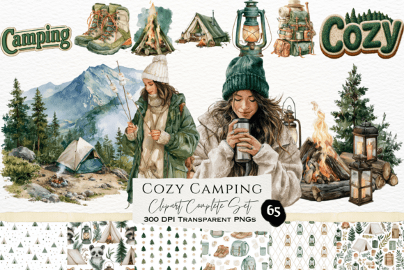 Download Cozy Camping Watercolor Clipart Set - Clipart set Collection