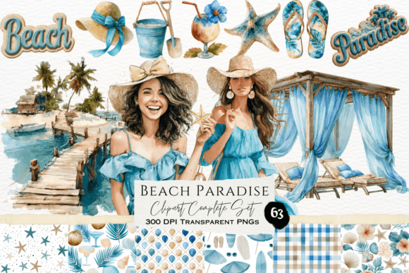 Download Beach Paradise Watercolor Clipart Set - Clipart set Collection