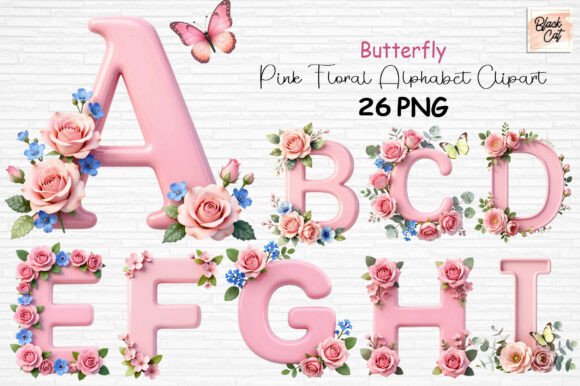 Download Butterfly Pink Floral Alphabet Clipart - Floral alphabet Collection