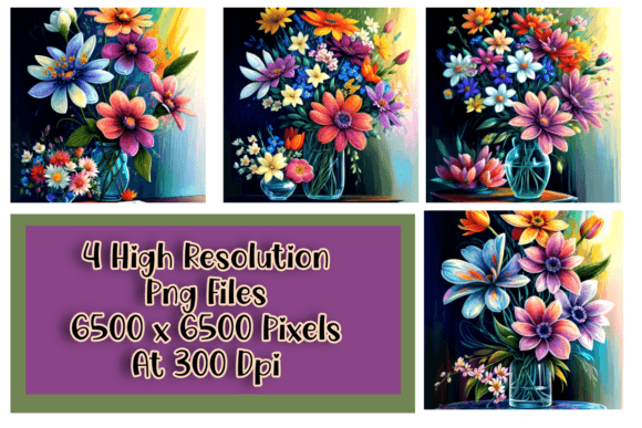 Download Whimsical Flowers in Vase Set of 4 - Flowers in vase Collection