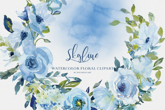 Download Watercolor Blue Flowers Clipart Set - Clipart set Collection
