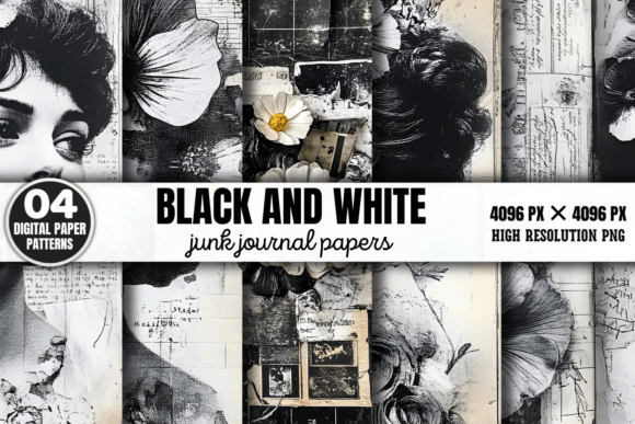 Download Black and White Junk Journal Pattern 1 - Pattern Collection