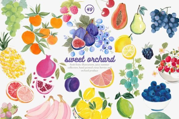 Download Fruit Watercolor Clipart Set - Clipart set Collection