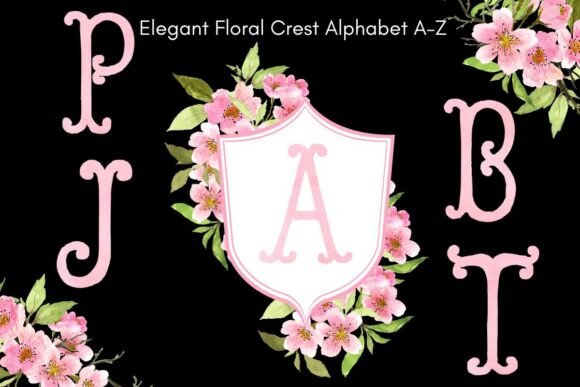 Download Pink Floral Alphabet &amp; Crest Frame PNG - Floral alphabet Collection